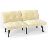 Fabric Sleeper Sofa Foldable Cream 63"
