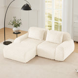 Sectional loveseat L-Shape Flannelette Cream 2 Seat with Ottoman 82 In