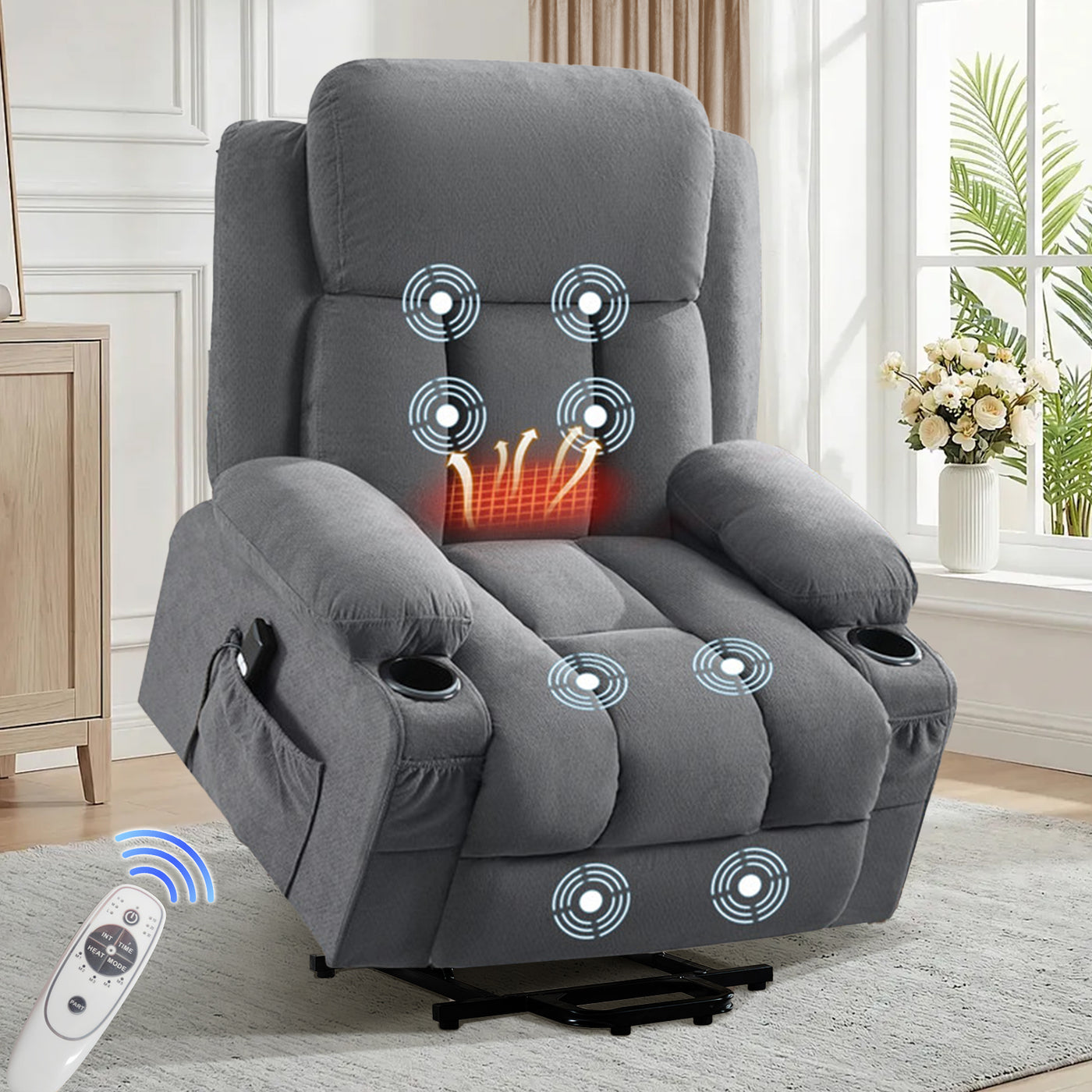 Power Lift Recliner Chair with Heat Massage USB Port Remote