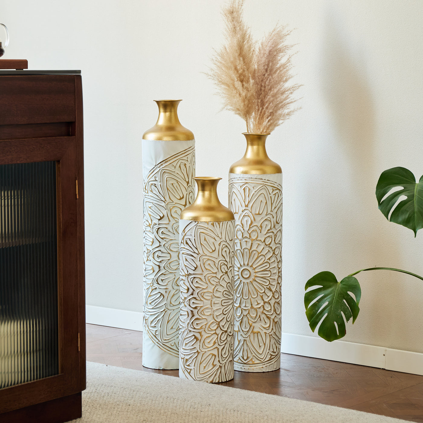 Large Glazed Metal Droplet Vase - White Modern Home Decor
