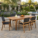 7 Pieces Acacia Wood Outdoor Dining Set s,Modern 6 Chairs 1 Large Table, Dining Furniture Set for Lawn, Backyard, Garden Deck,Poolside,Teak