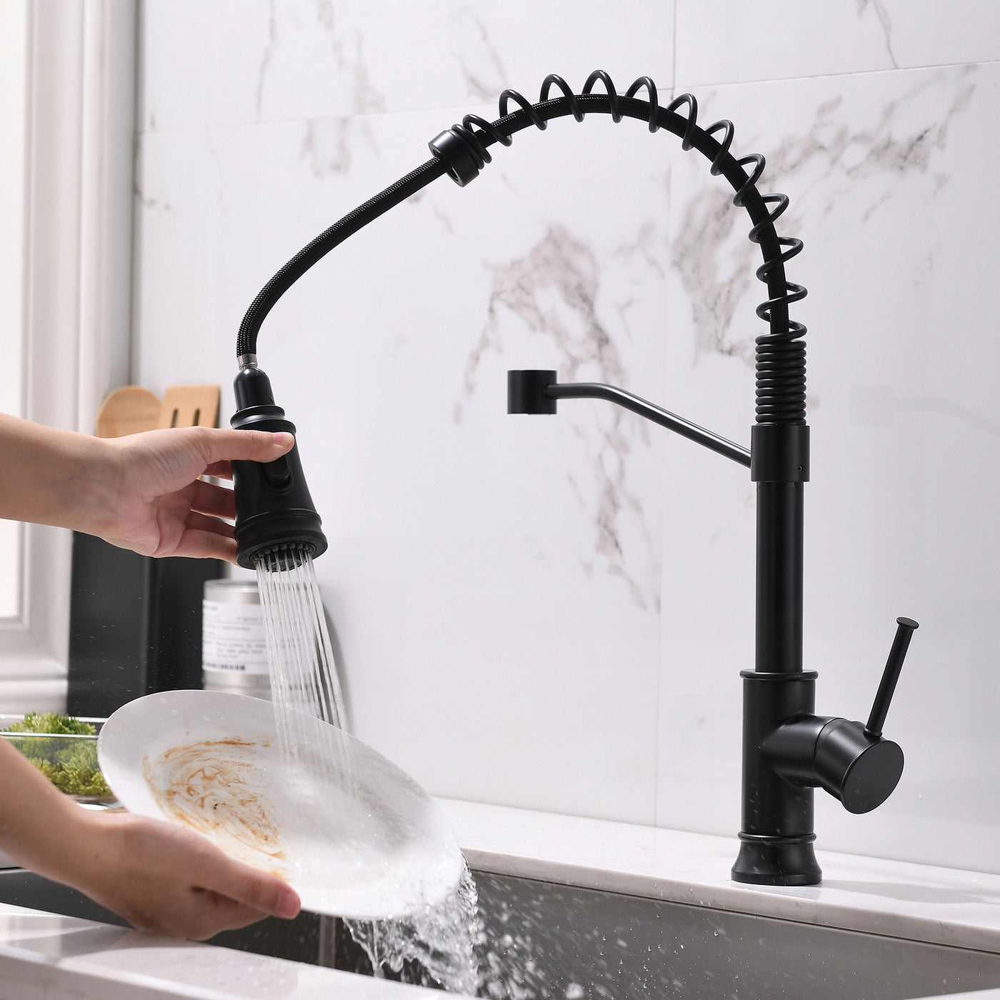 Black Stainless Steel Kitchen Faucet Pull Out Sprayer Single Handle