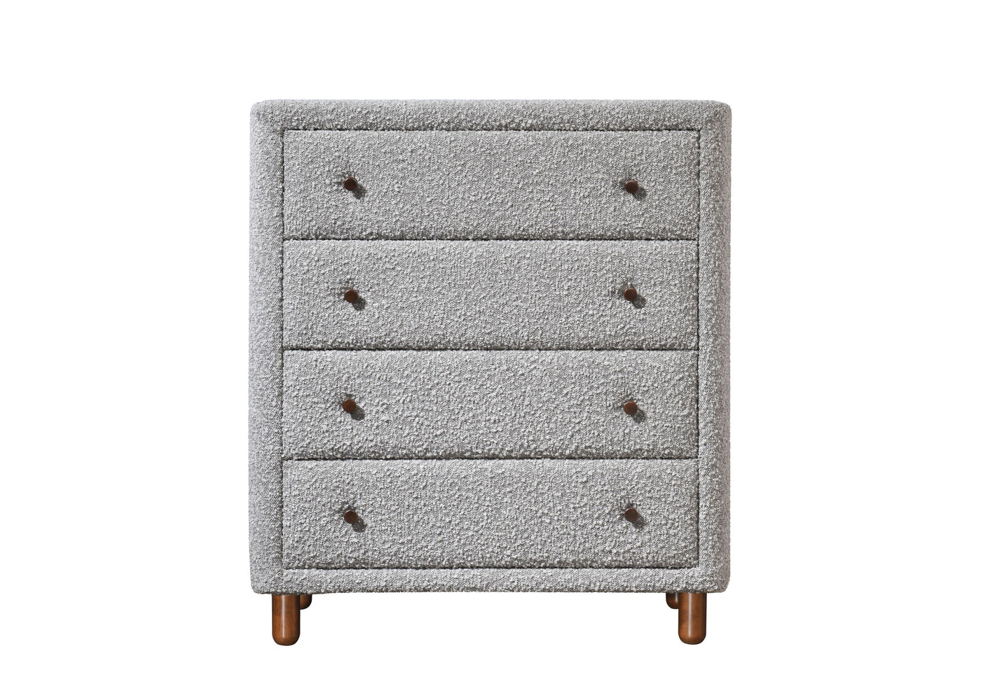 Chest of Drawers Gray Boucle Fabric 4-Drawer Rubber Wood MDF 33x38 In