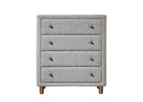 Chest of Drawers Gray Boucle Fabric 4-Drawer Rubber Wood MDF 33x38 In