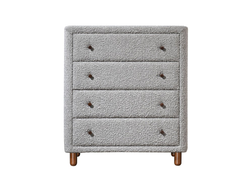 Chest of Drawers Gray Boucle Fabric 4-Drawer Rubber Wood MDF 33x38 In