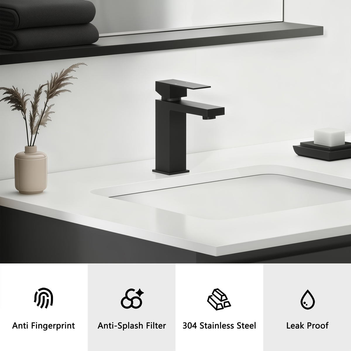 Single Handle Bathroom Faucet, Matte Black Single Hole Bathroom Faucet
