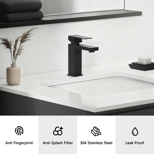 Single Handle Bathroom Faucet, Matte Black Single Hole Bathroom Faucet