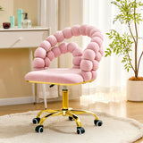 Pink Velvet Bubble Vanity Chair with Gold Base, 360 Swivel Height Adjustable