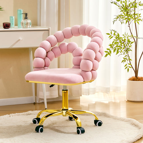 Pink Velvet Bubble Vanity Chair with Gold Base, 360 Swivel Height Adjustable