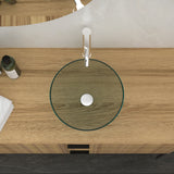 Artistic Tempered Glass Vessel Sink with Chrome Faucet and Pop-up Drain, Clear,