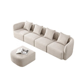 Sofa L-Shape Modular Velvet Beige 4-Seat Pocket Spring 118in