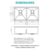 Double Bowl (50/50) Undermount Kitchen Sink- 33"x19"x10" Gunmetal Black 16 Gauge