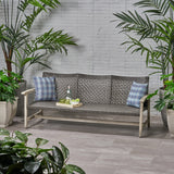Outdoor Sofa Acacia Wood Wicker 3 Seater Gray 75.5in