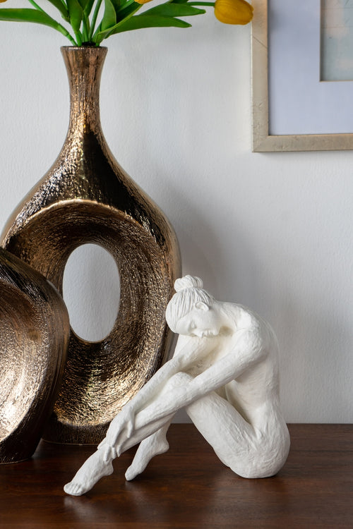 Seated Stone and Resin Woman Figurine White 10.5x4.5x9