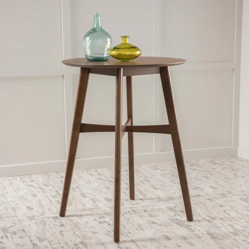 Mid-Century Modern Round Wooden Bar Table – 42' High Bar Table with Tapered Legs