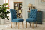 Blue Tufted Parsons Dining Chair, Set of 2, Solid Wood