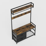33.1" Wide Hall Tree with 2 Movable Drawers, Shoe Storage, Shelves