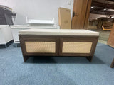 PP Rattan Storage Bench with Cushion, Faux Rattan Shoe Cabinet with 2 Doors