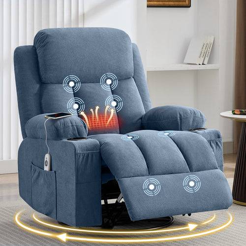 Swivel Rocker Recliner Chair Massage Heat USB Charge