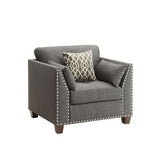 Linen Accent Chair with 3 Pillows, Nailhead Trim, Light Charcoal