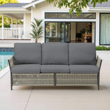 73.6" Outdoor Patio Rattan Sofa 3-Seat Couch Gray Cushions