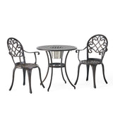 Outdoor Bistro Set Cast Aluminum Copper 3 Piece Ice Bucket Table 2 Chairs