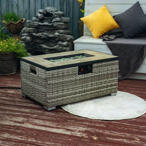 32' Propane Gas Fire Pit Table with Propane Tank Cover, 50000 BTU Rectangular
