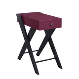 Accent Table - Modern - Burgundy and Black - USB Port and Drawer
