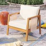 Outdoor Club Chair, Acacia Wood Frame with Brown Textilene Accents, Water-Repellent Beige Cushions for Patio/Backyard/Deck
