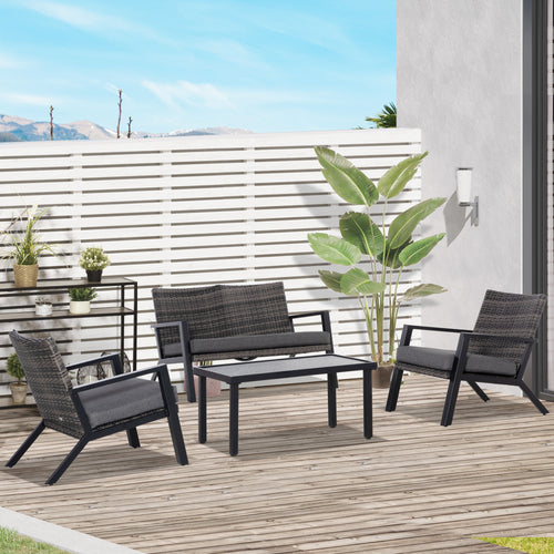 Outdoor Patio Set PE Wicker Black 4 Piece Loveseat Chairs