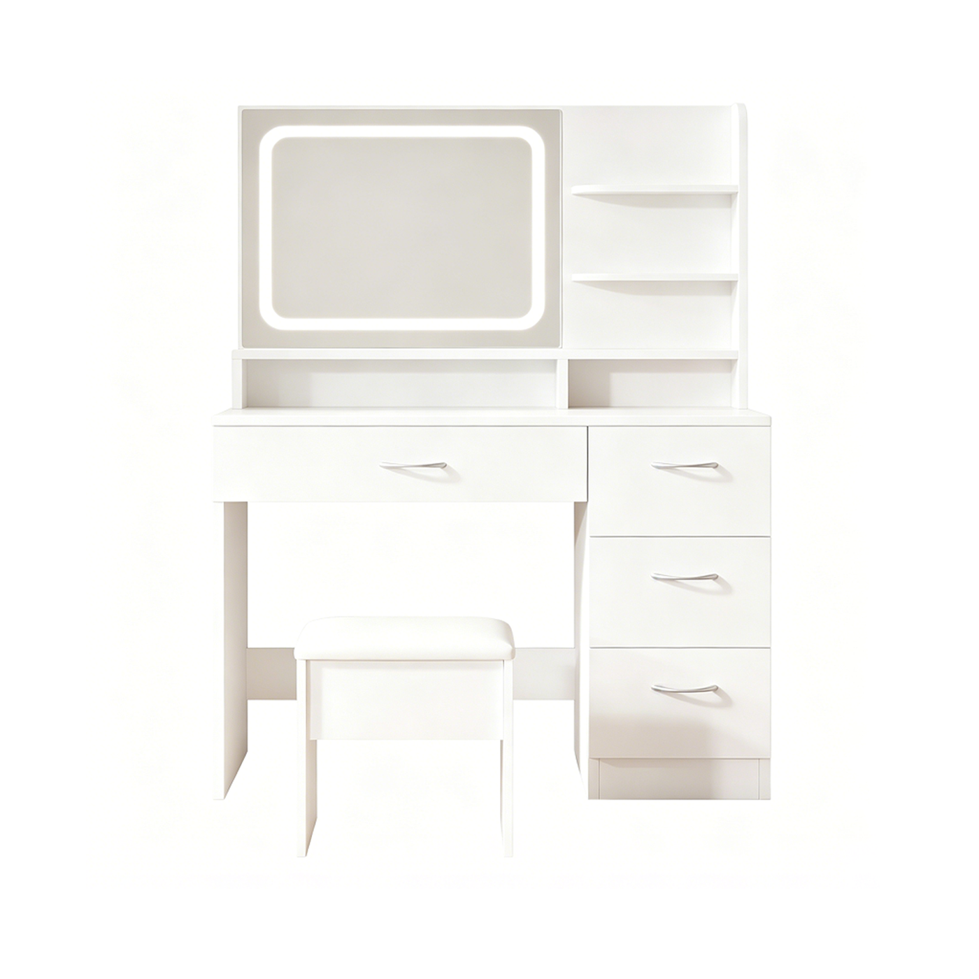 Cream White LED Mirror Vanity with Storage Drawers
