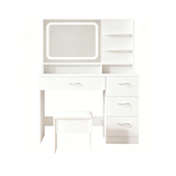 Cream White LED Mirror Vanity with Storage Drawers