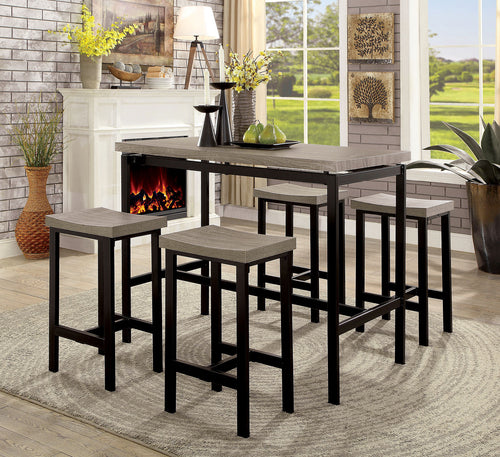 5 Pc Counter Height Dining Set Black Gray Metal PVC Top