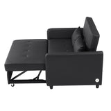 Convertible Sleeper Sofa Bed Loveseat Black PU Leather USB Ports