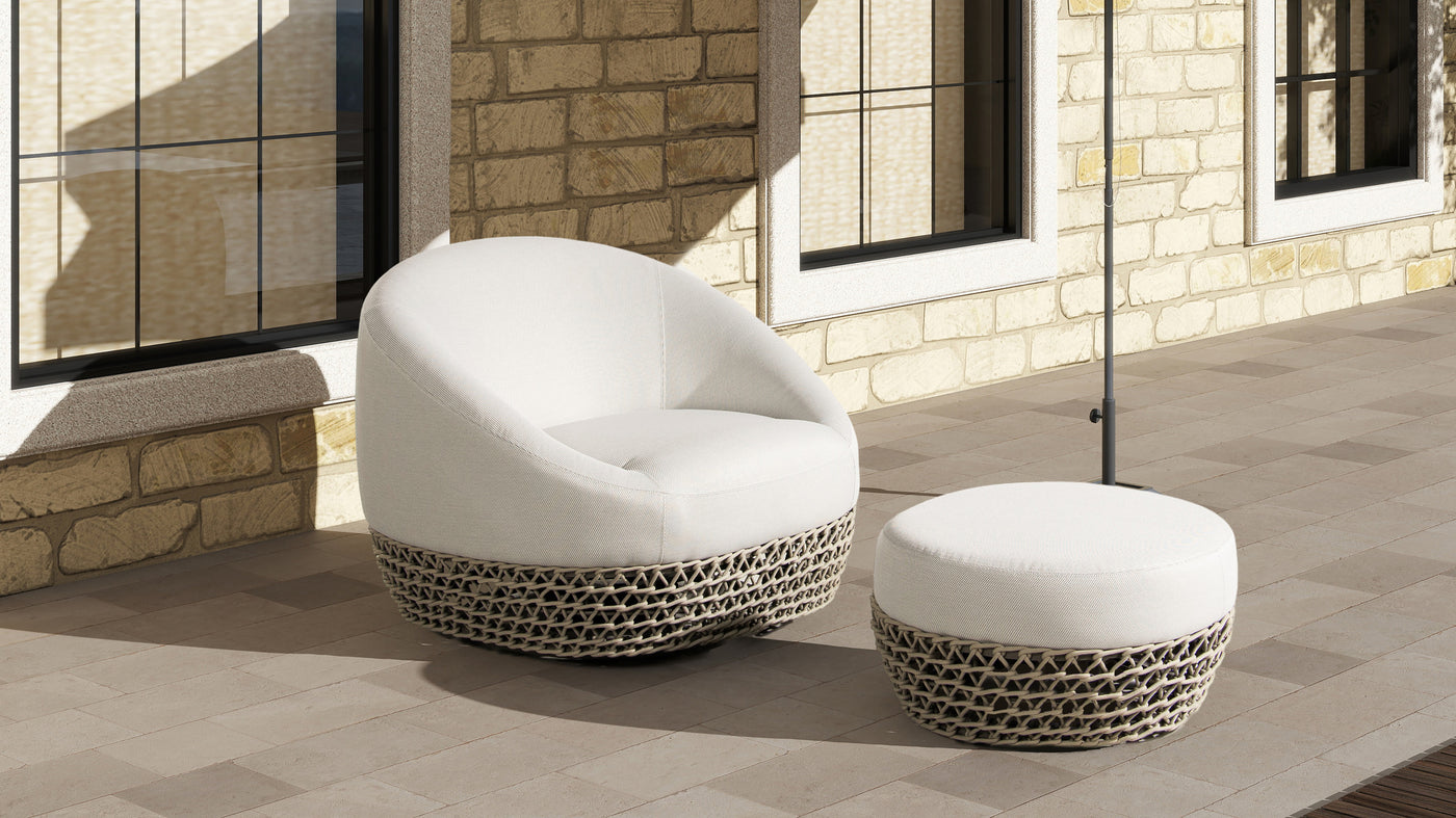 Outdoor Ottoman Round Beige 25in Footrest