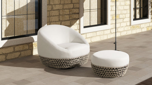 Outdoor Ottoman Round Beige 25in Footrest