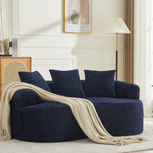 Loveseat Curved Chenille Blue Memory Foam 3 Pillows No Assembly 63.2 In 300 LB