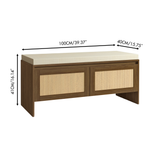 PP Rattan Storage Bench with Cushion, Faux Rattan Shoe Cabinet with 2 Doors