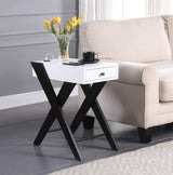 Accent Table - Modern - White & Black - Built-In USB Port & Drawer