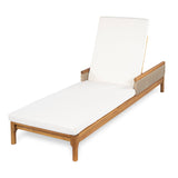 Outdoor Lounge Chair Acacia Wood Rattan Beige Cushion 4 Position