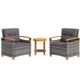 Outdoor Bistro Set PE Rattan Wood Frame Gray 3 Piece
