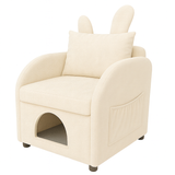 Accent Chair Bunny Ear Velvet Beige Pet Hideaway Cubby Side Pocket 27x25x37 In