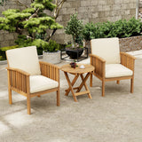 Outdoor Conversation Set Acacia Wood Cream Cushion 3 Piece Foldable
