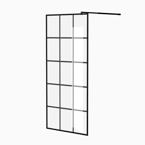 Matte Black Framed Glass Shower Screen 34" W x 72" H 6mm