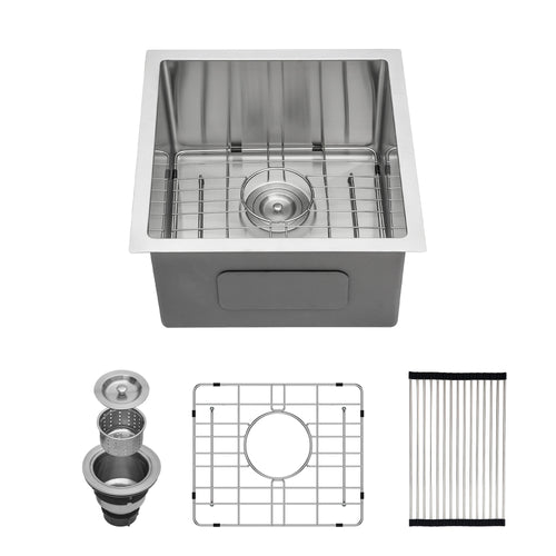 17' x 19' x 10' Premium Brushed Nickel 17 Inch Undermount Sink 16 Gauge Stainles