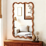 Yellowish Brown 24'x36' Wavy Rectangle Solid Wood Frame Decorative Mirror,For Be