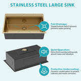 Gold Finish 36' Drop-in Kitchen Sink with Workstation Ledges - 16 Gauge T304 Sta