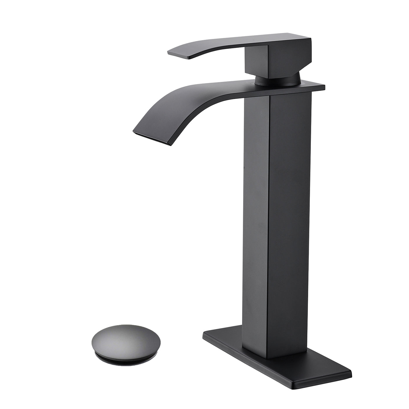 Waterfall Spout Single Handle Bathroom Sink Faucet Pop-Up Drain