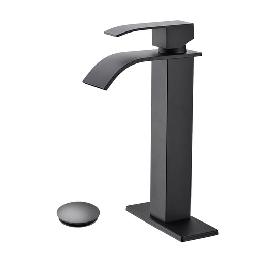 Waterfall Spout Single Handle Bathroom Sink Faucet Pop-Up Drain