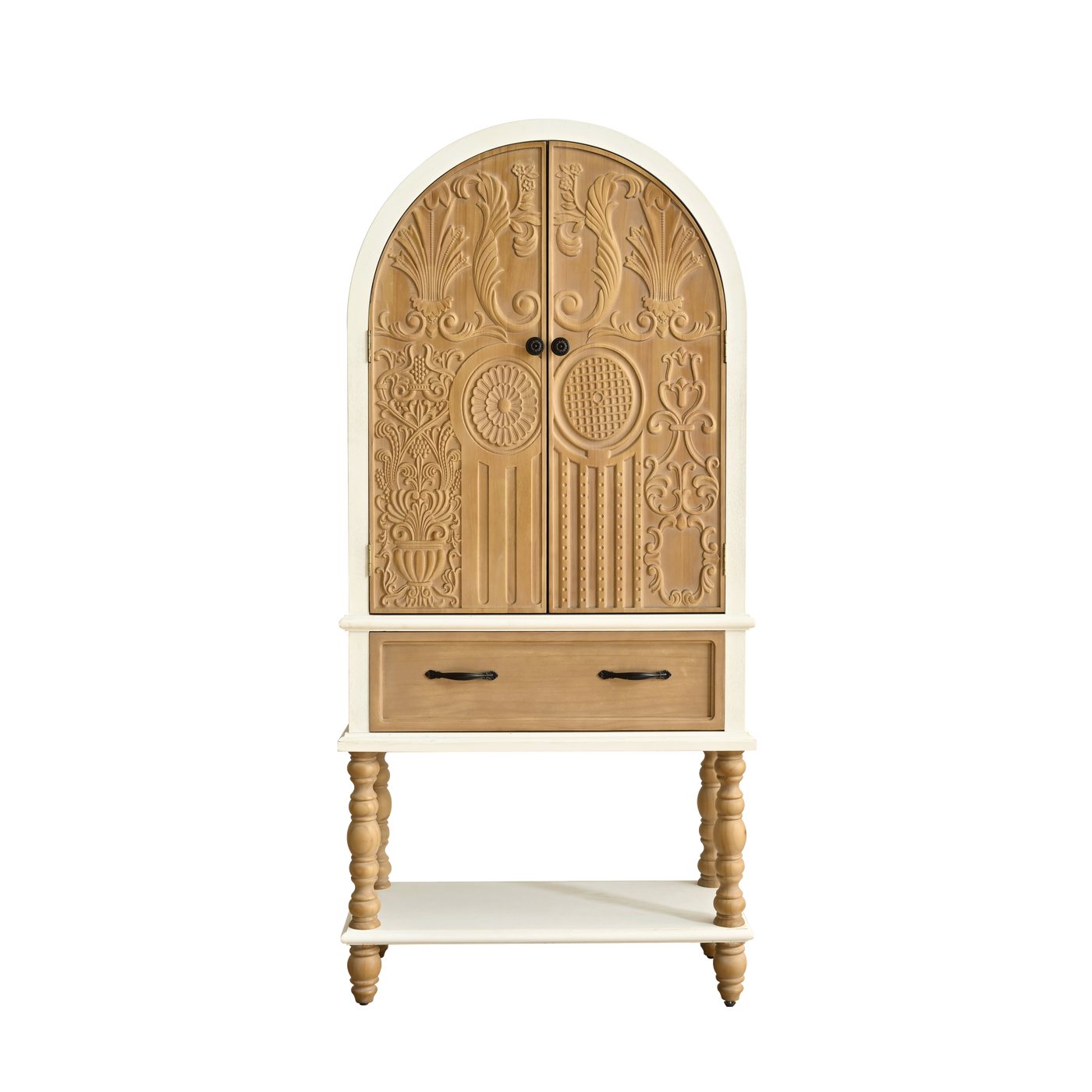 31.5" Arched Flower Carved Wooden Sideboard Cabinet